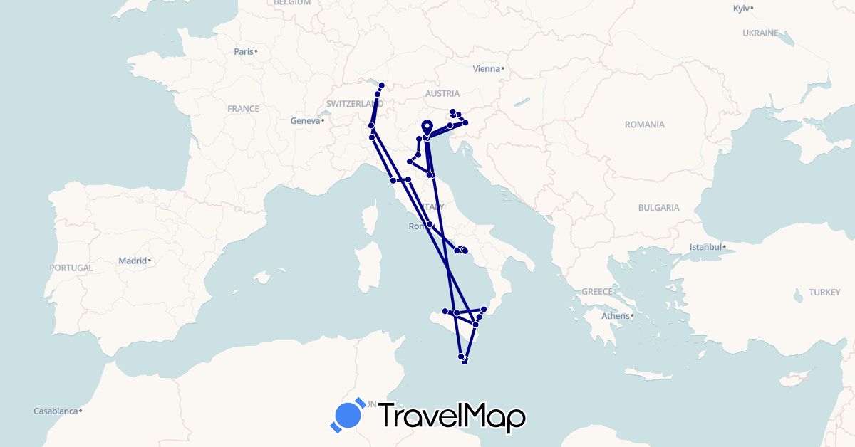 TravelMap itinerary: driving in Austria, Italy, Liechtenstein, Malta, Slovenia, San Marino (Europe)